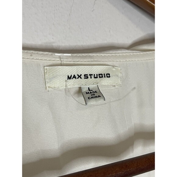 Max Studio Women's Large Long Sleeve Wrap Ruffle Front Top Blouse Off White - Picture 4 of 6